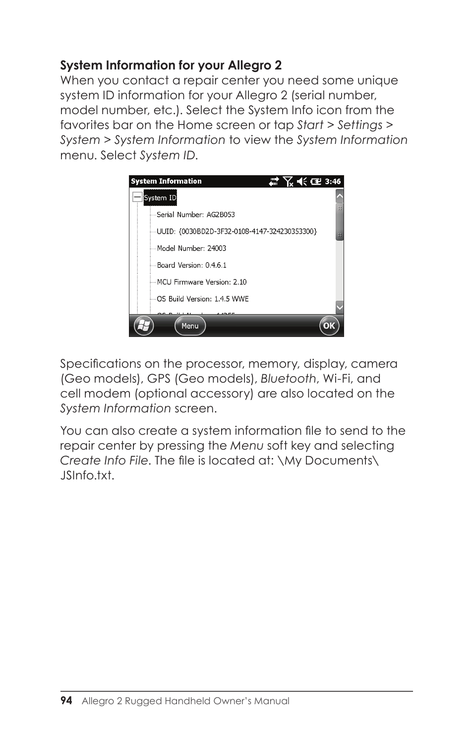 Juniper Systems Allegro 2 User Guide User Manual | Page 98 / 119