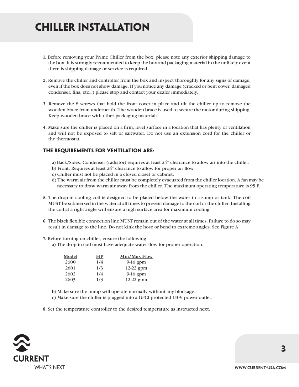 Chiller installation | Current 2601 User Manual | Page 3 / 8