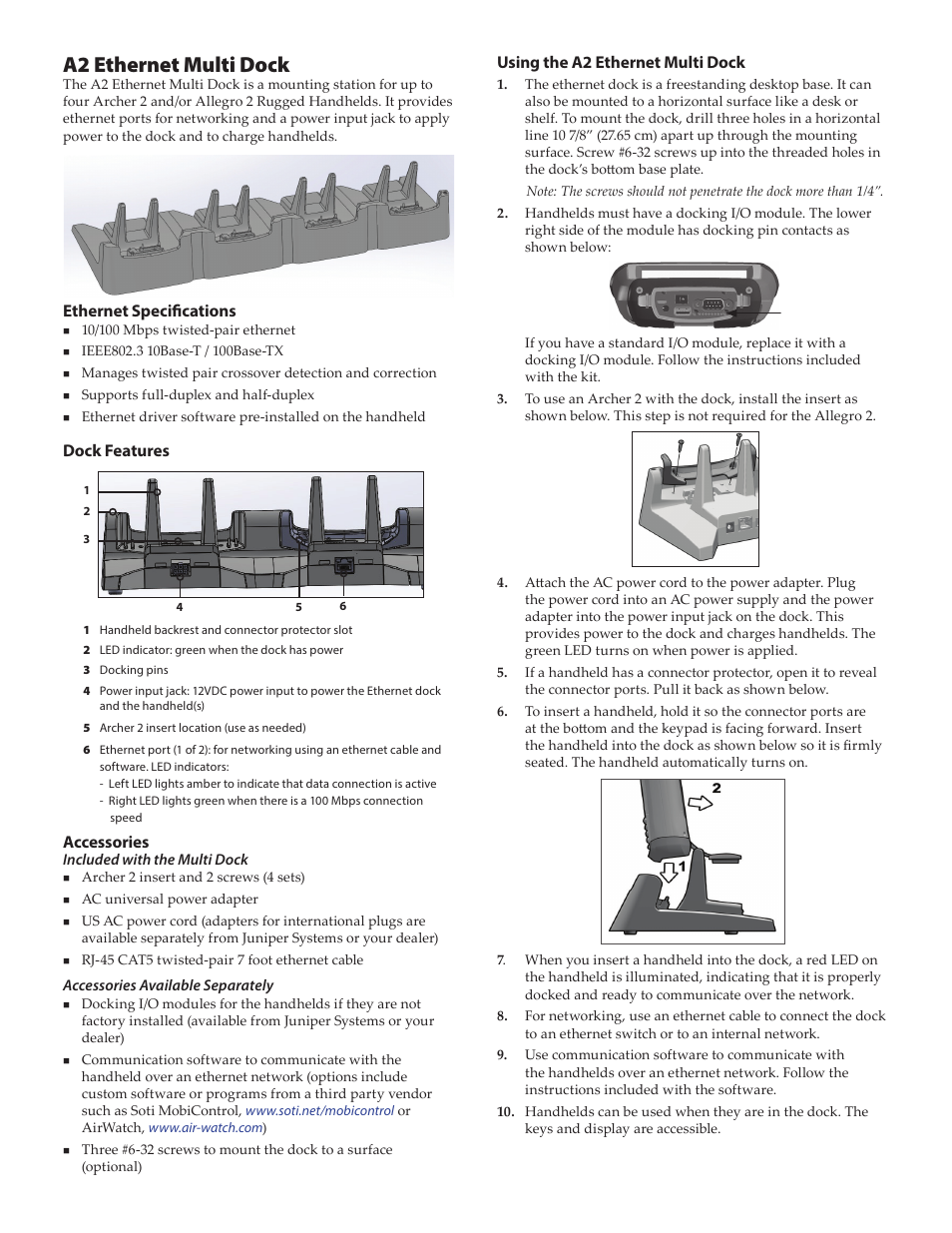 Juniper Systems A2 Ethernet Multi Dock User Manual | 2 pages
