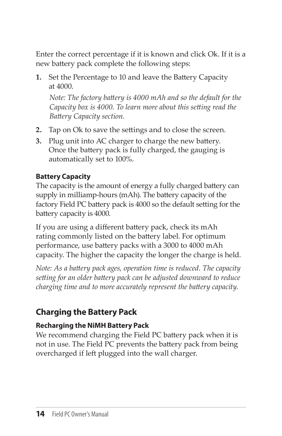 Charging the battery pack | Juniper Systems Allegro MX User Guide User Manual | Page 14 / 96