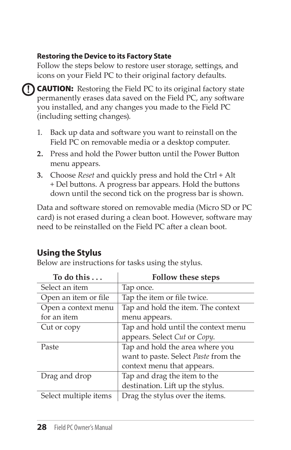 Using the stylus | Juniper Systems Allegro MX User Guide User Manual | Page 28 / 96