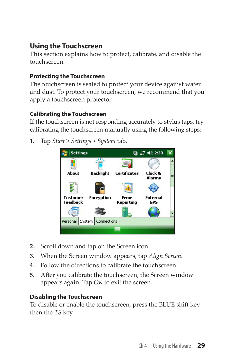 Using the touchscreen | Juniper Systems Allegro MX User Guide User Manual | Page 29 / 96