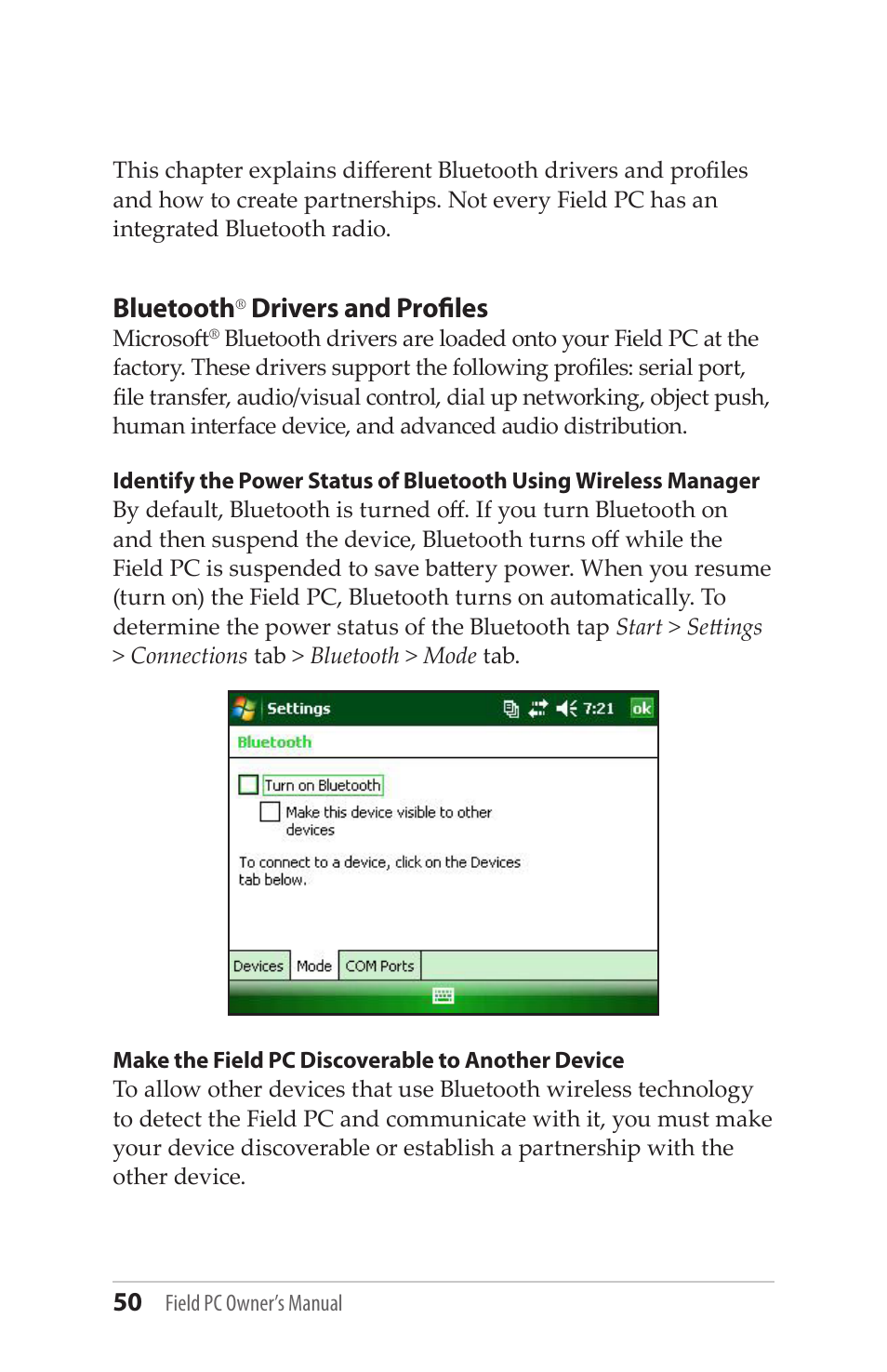 Bluetooth, Drivers and profiles | Juniper Systems Allegro MX User Guide User Manual | Page 50 / 96