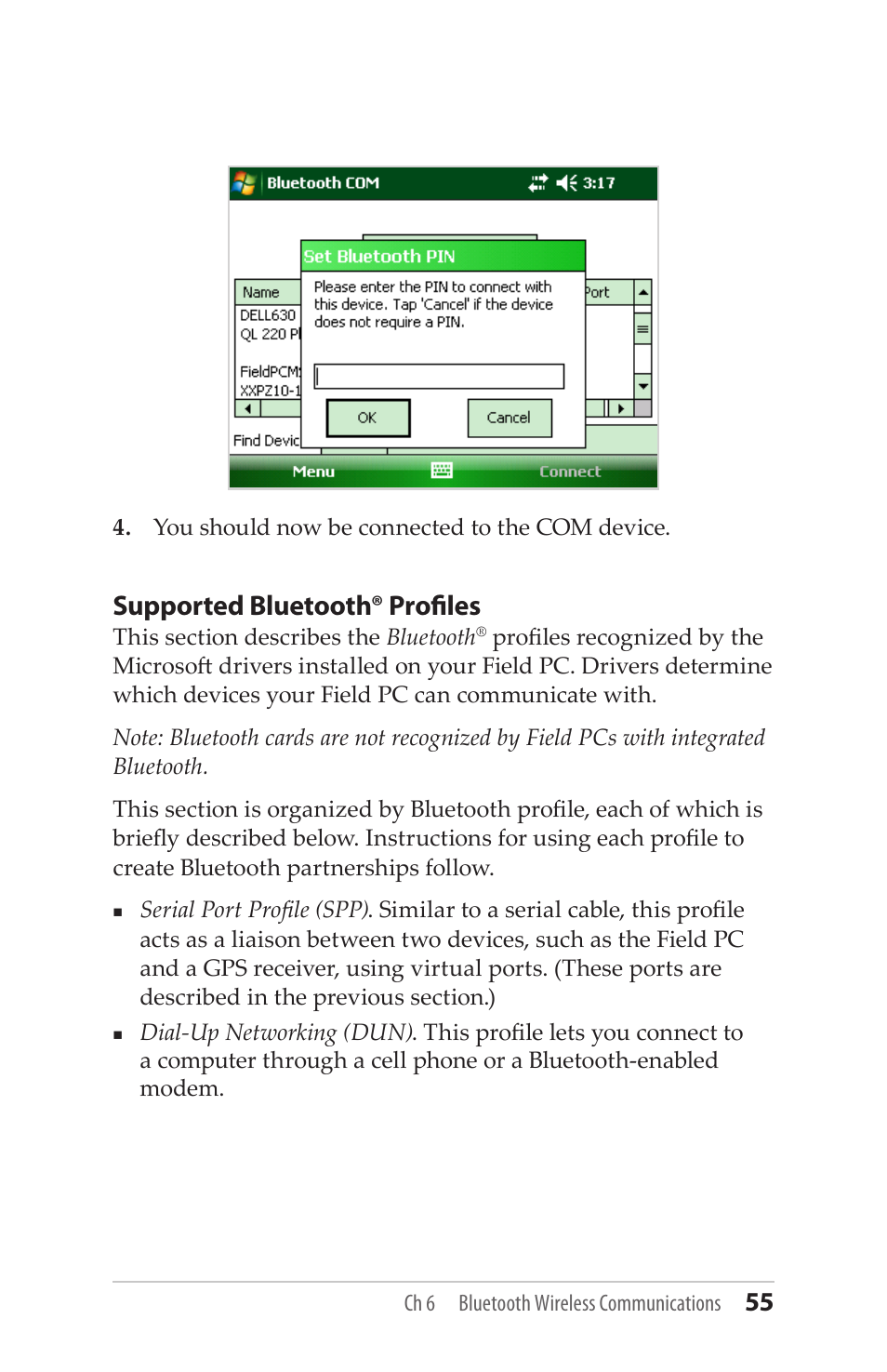 Supported bluetooth® profiles | Juniper Systems Allegro MX User Guide User Manual | Page 55 / 96