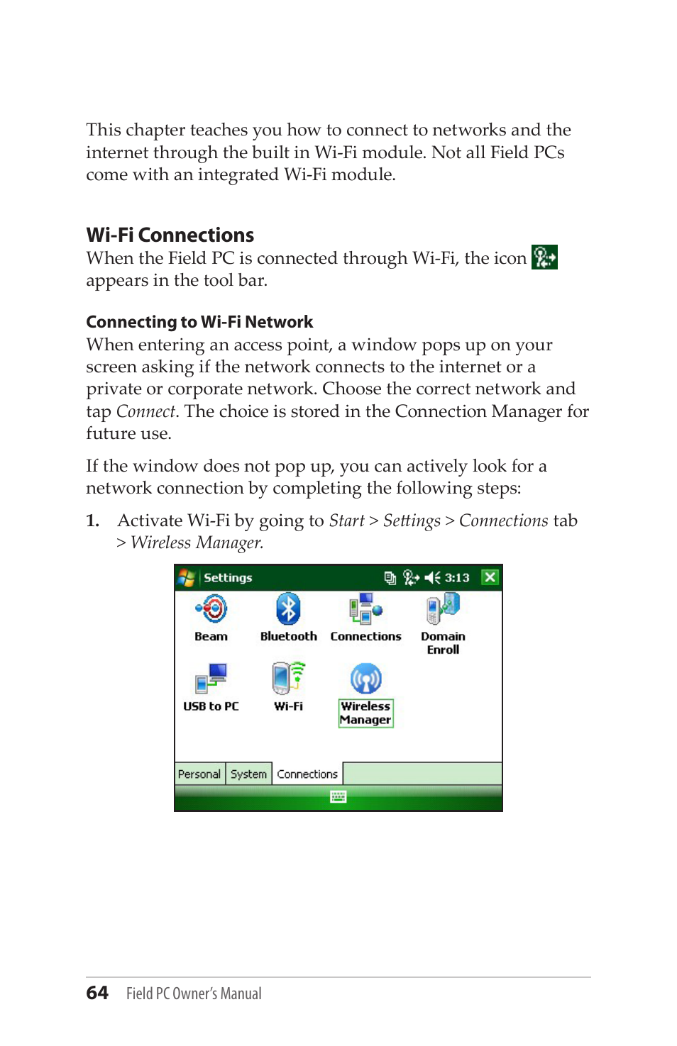 Wi-fi connections | Juniper Systems Allegro MX User Guide User Manual | Page 64 / 96