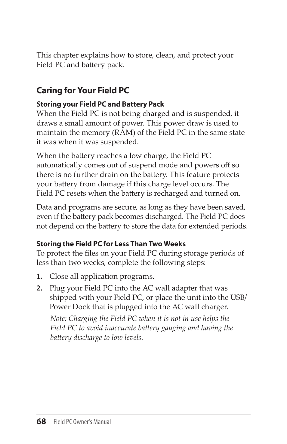 Caring for your field pc | Juniper Systems Allegro MX User Guide User Manual | Page 68 / 96