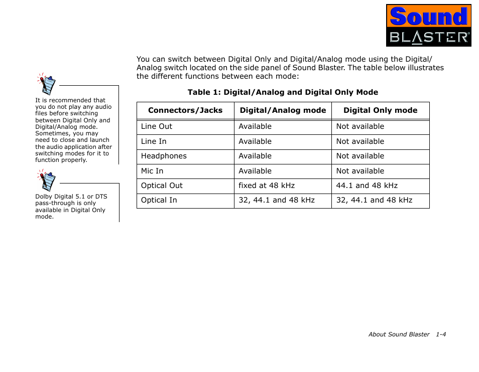 Switching modes, Switching modes -4 | CREATIVE Sound Blaster User Manual | Page 15 / 55