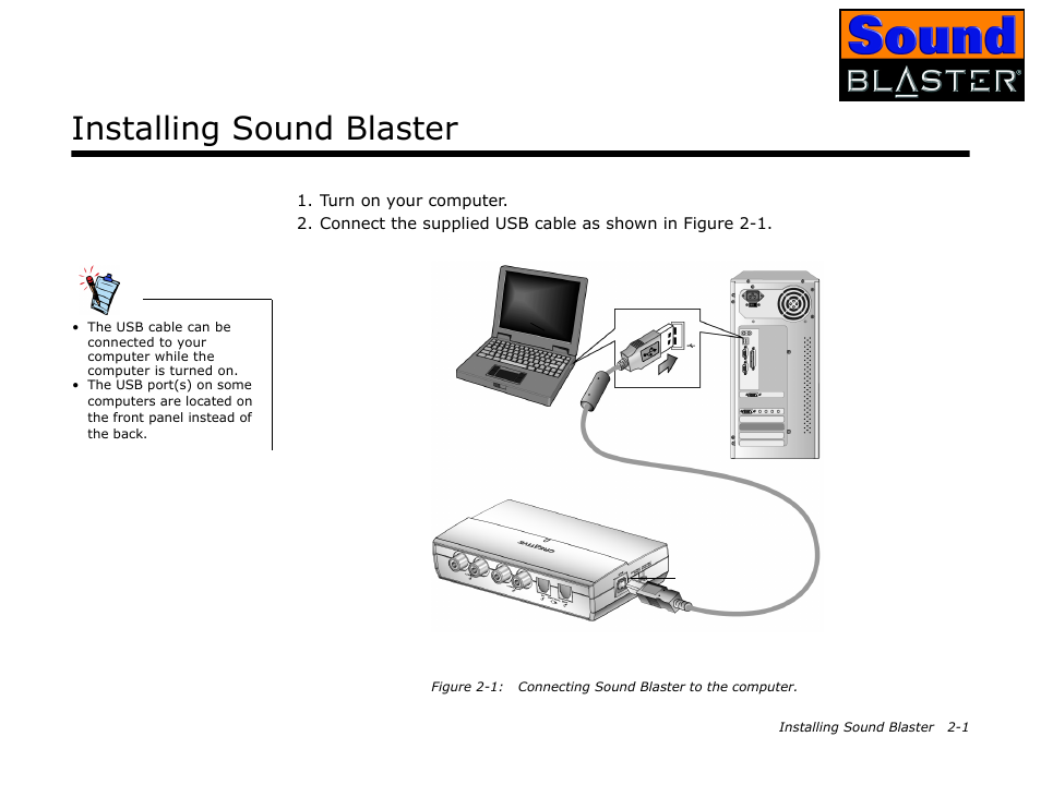 Installing sound blaster, Installing hardware, Installing hardware -1 | CREATIVE Sound Blaster User Manual | Page 17 / 55