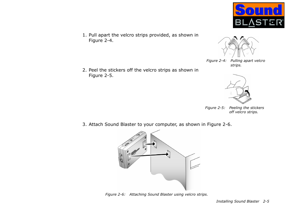 Using velcro strips, Using velcro strips -5 | CREATIVE Sound Blaster User Manual | Page 21 / 55
