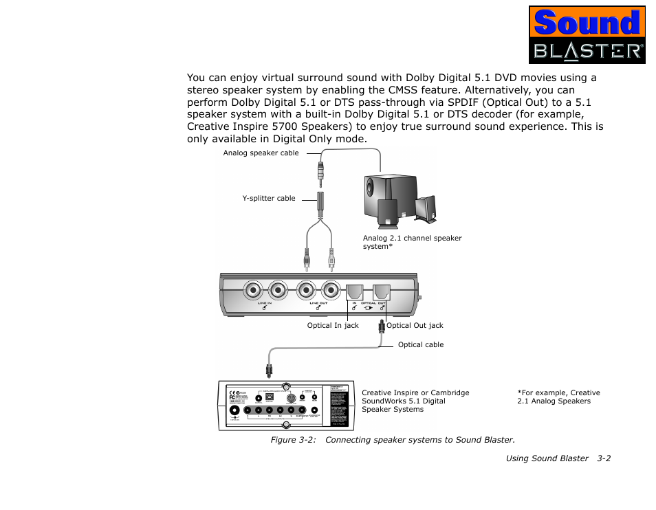 Connecting speaker systems, Connecting speaker systems -2 | CREATIVE Sound Blaster User Manual | Page 26 / 55