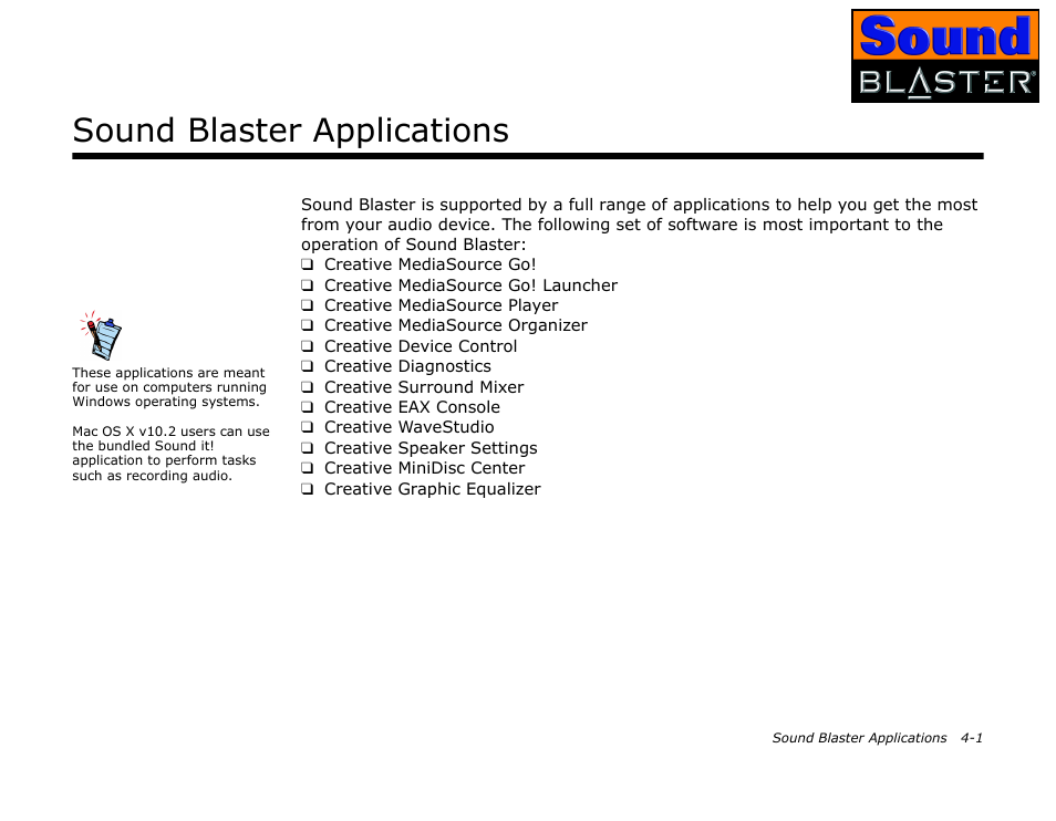 Sound blaster applications, Creative sound blaster applications, Creative sound blaster applications -1 | CREATIVE Sound Blaster User Manual | Page 29 / 55