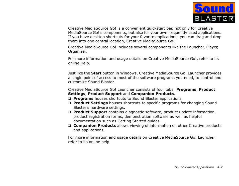 Creative mediasource go, Creative mediasource go! launcher, Creative mediasource go! -2 | Creative mediasource go! launcher -2 | CREATIVE Sound Blaster User Manual | Page 30 / 55