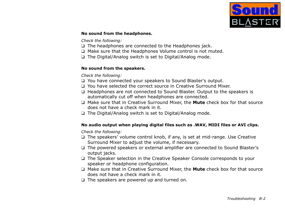 Problems with sound | CREATIVE Sound Blaster User Manual | Page 46 / 55