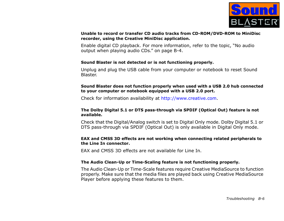 Problems with hardware, Problems with software | CREATIVE Sound Blaster User Manual | Page 50 / 55