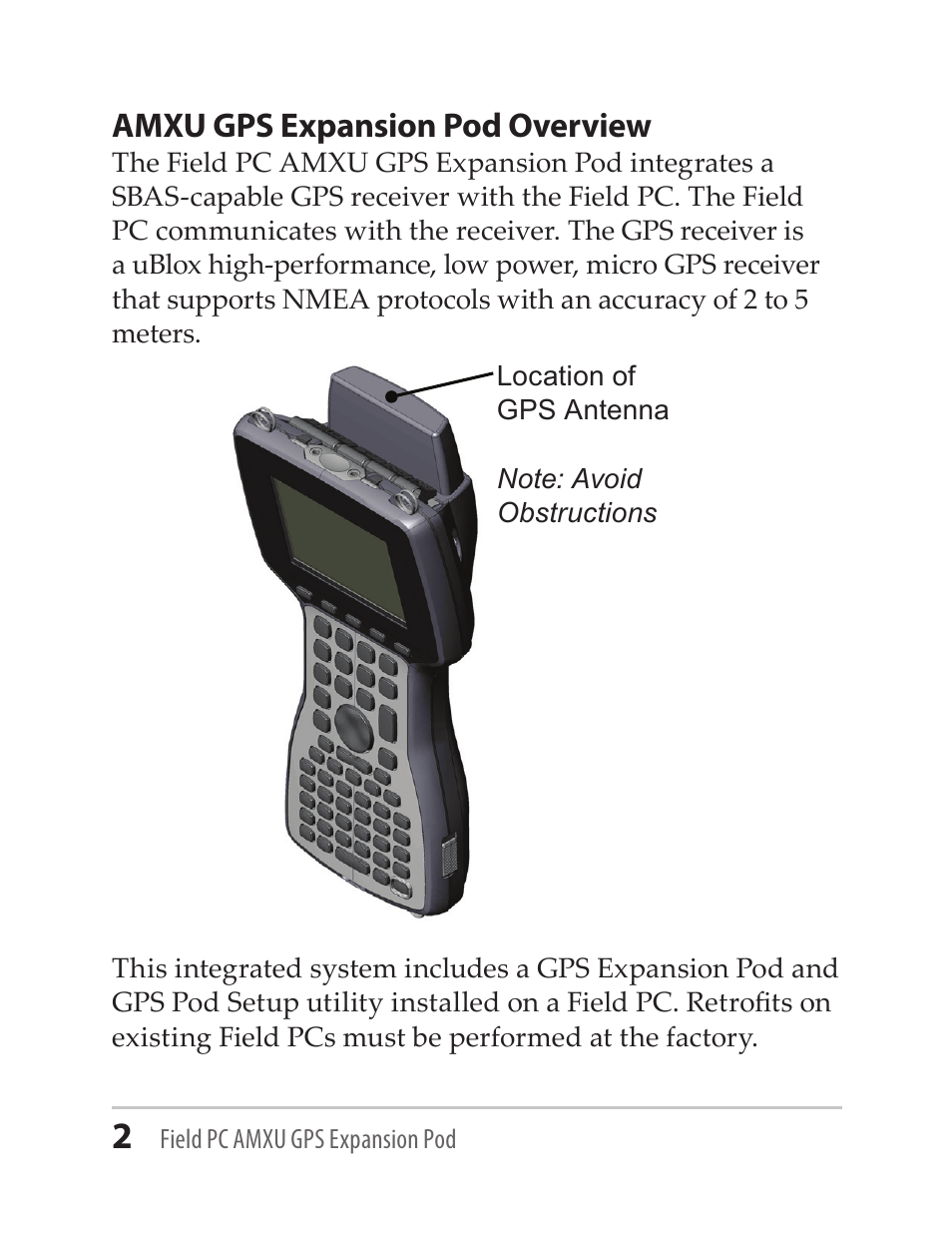 Amxu gps expansion pod overview | Juniper Systems AMXU GPS Expansion Pod User Manual | Page 2 / 12