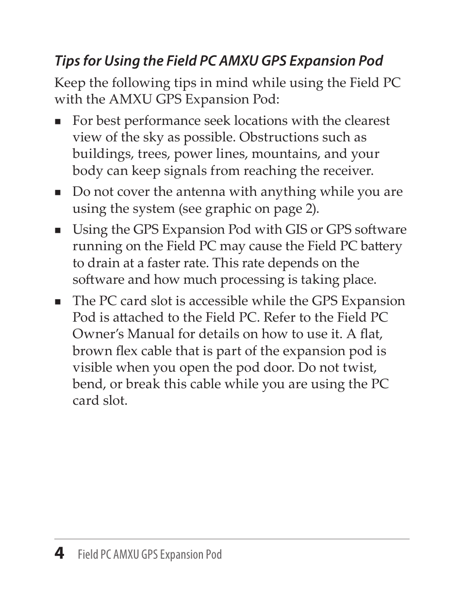 Tips for using the field pc amxu gps expansion pod | Juniper Systems AMXU GPS Expansion Pod User Manual | Page 4 / 12