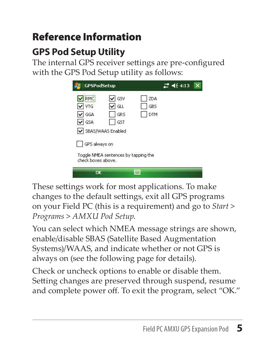 5reference information, Gps pod setup utility | Juniper Systems AMXU GPS Expansion Pod User Manual | Page 5 / 12