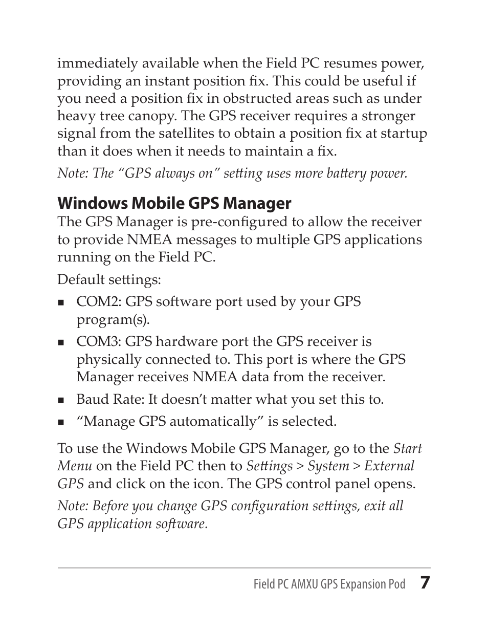 Windows mobile gps manager | Juniper Systems AMXU GPS Expansion Pod User Manual | Page 7 / 12