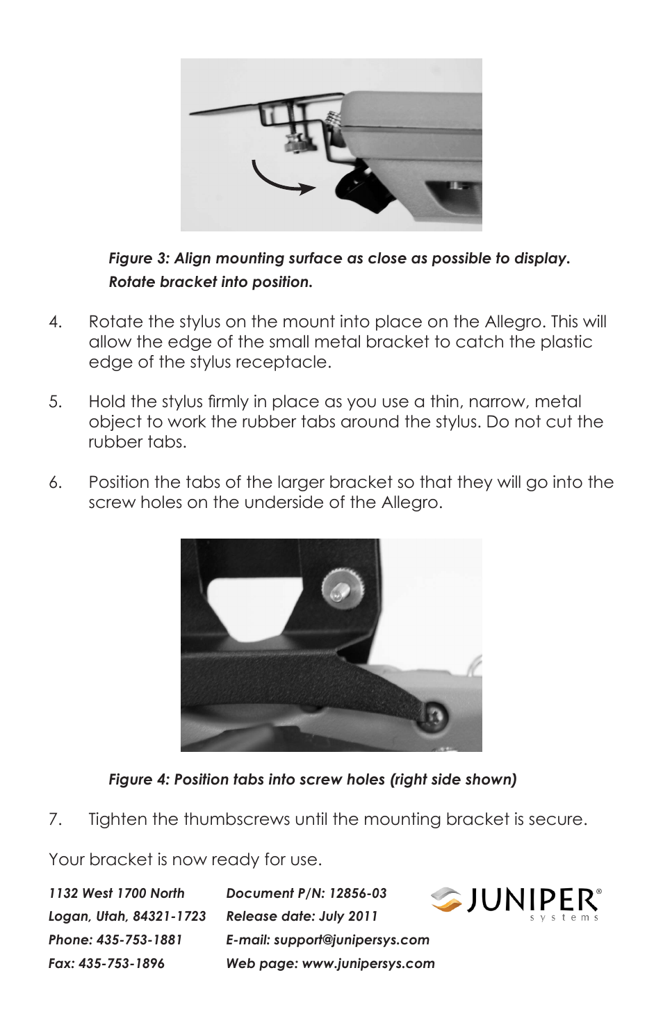 Juniper Systems Allegro Top Mounting Bracket User Manual | Page 4 / 4