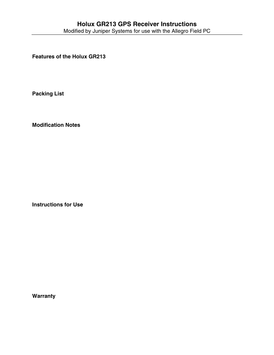 Juniper Systems Holux GR-213 for Allegro User Manual | 2 pages