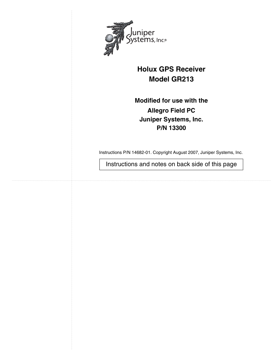 Holux gps receiver, Model gr213 | Juniper Systems Holux GR-213 for Allegro User Manual | Page 2 / 2
