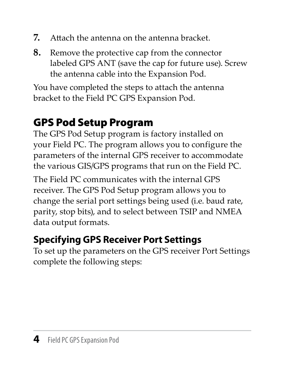 Gps pod setup program, Specifying gps receiver port settings | Juniper Systems Trimble Lassen GPS Expansion Pod User Manual | Page 4 / 11
