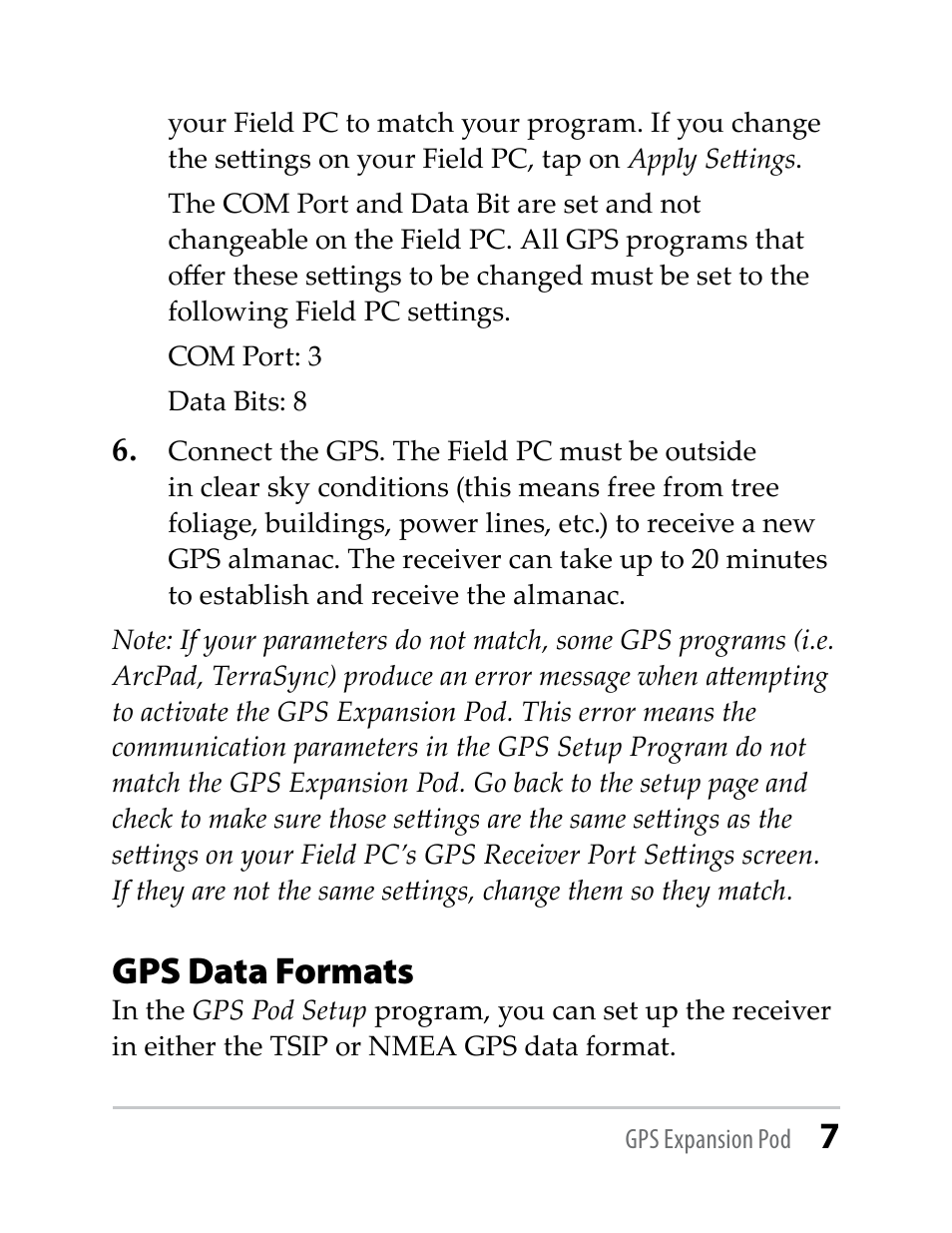 Gps data formats | Juniper Systems Trimble Lassen GPS Expansion Pod User Manual | Page 7 / 11