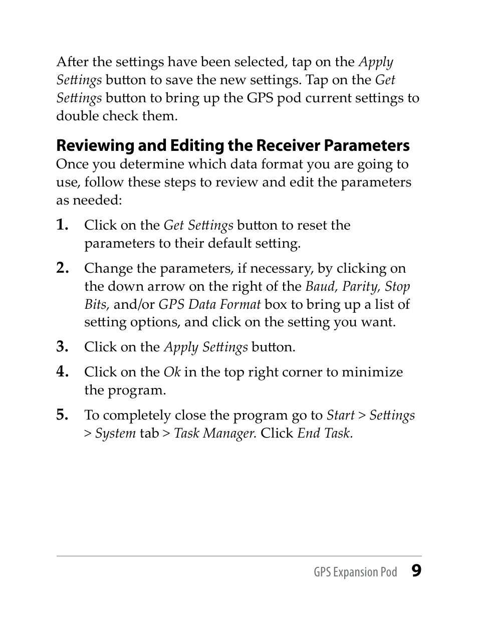 Reviewing and editing the receiver parameters | Juniper Systems Trimble Lassen GPS Expansion Pod User Manual | Page 9 / 11