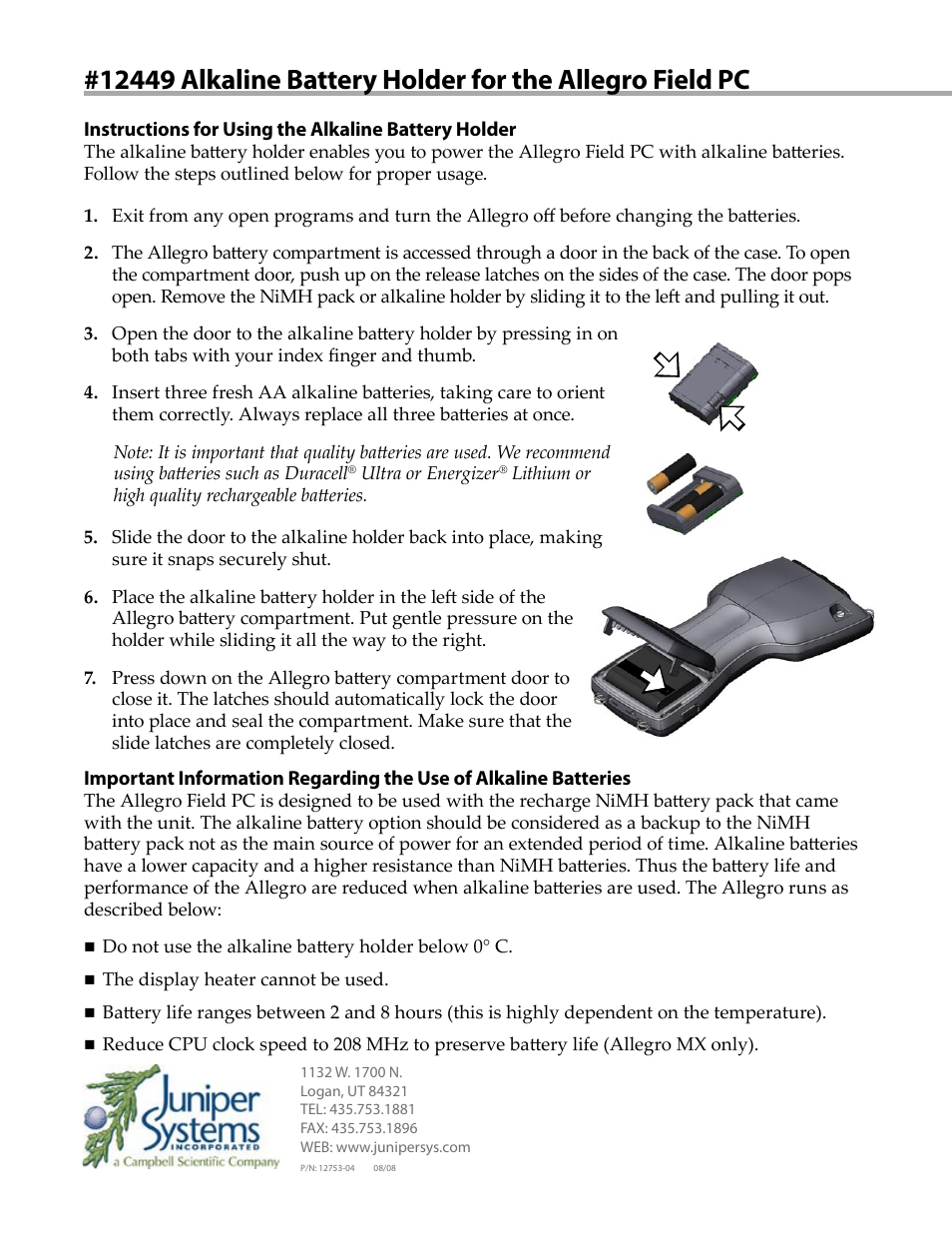 Juniper Systems 12449 Alkaline User Manual | 1 page