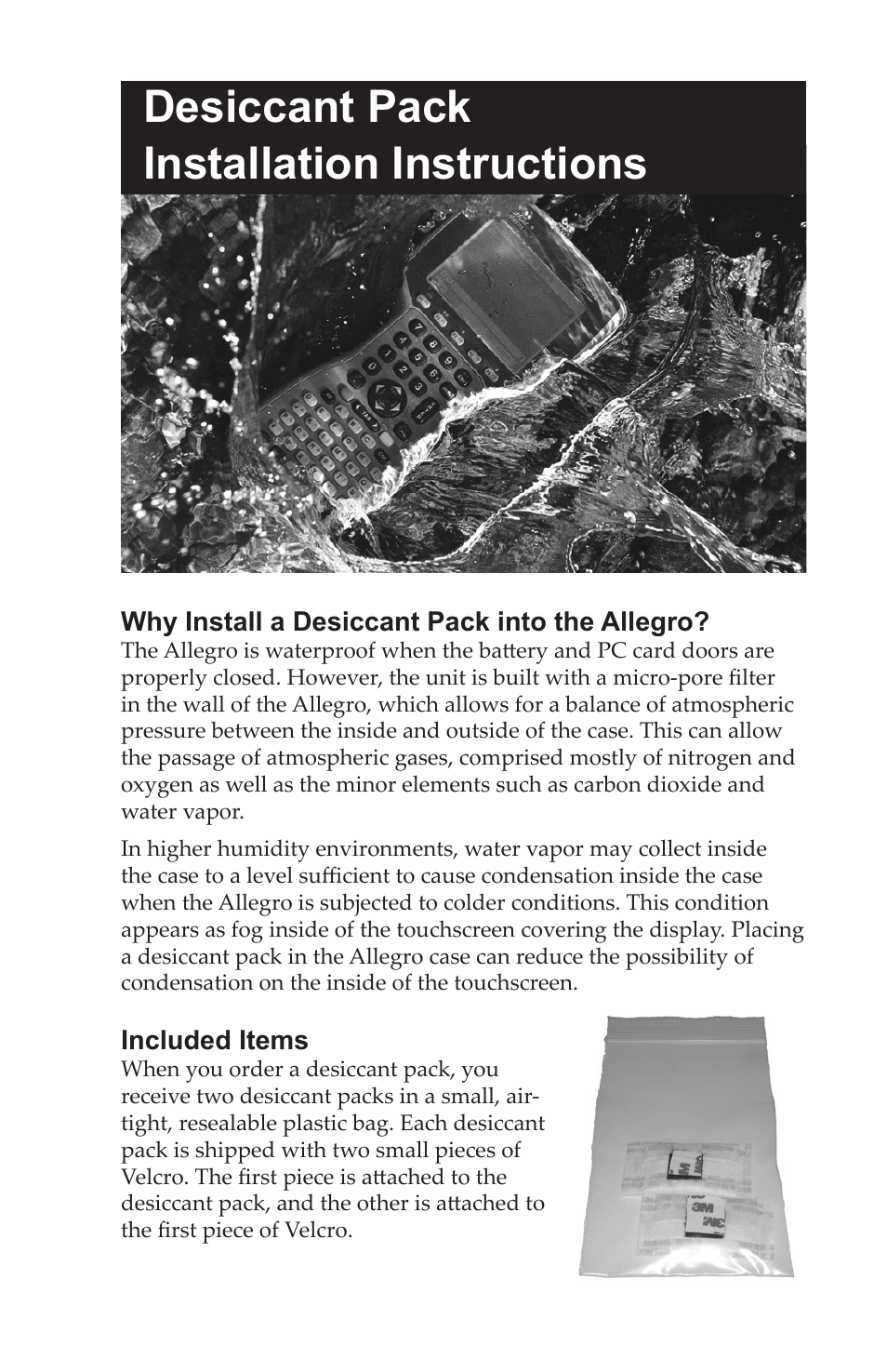 Juniper Systems Allegro Desiccant Kit User Manual | 5 pages
