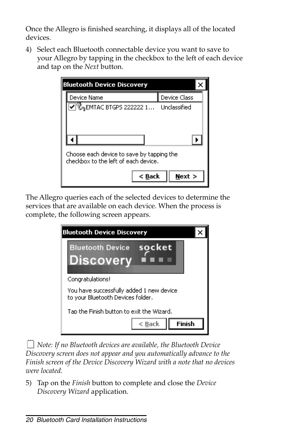Juniper Systems Allegro CX and CE Bluetooth CF Card User Manual | Page 20 / 32