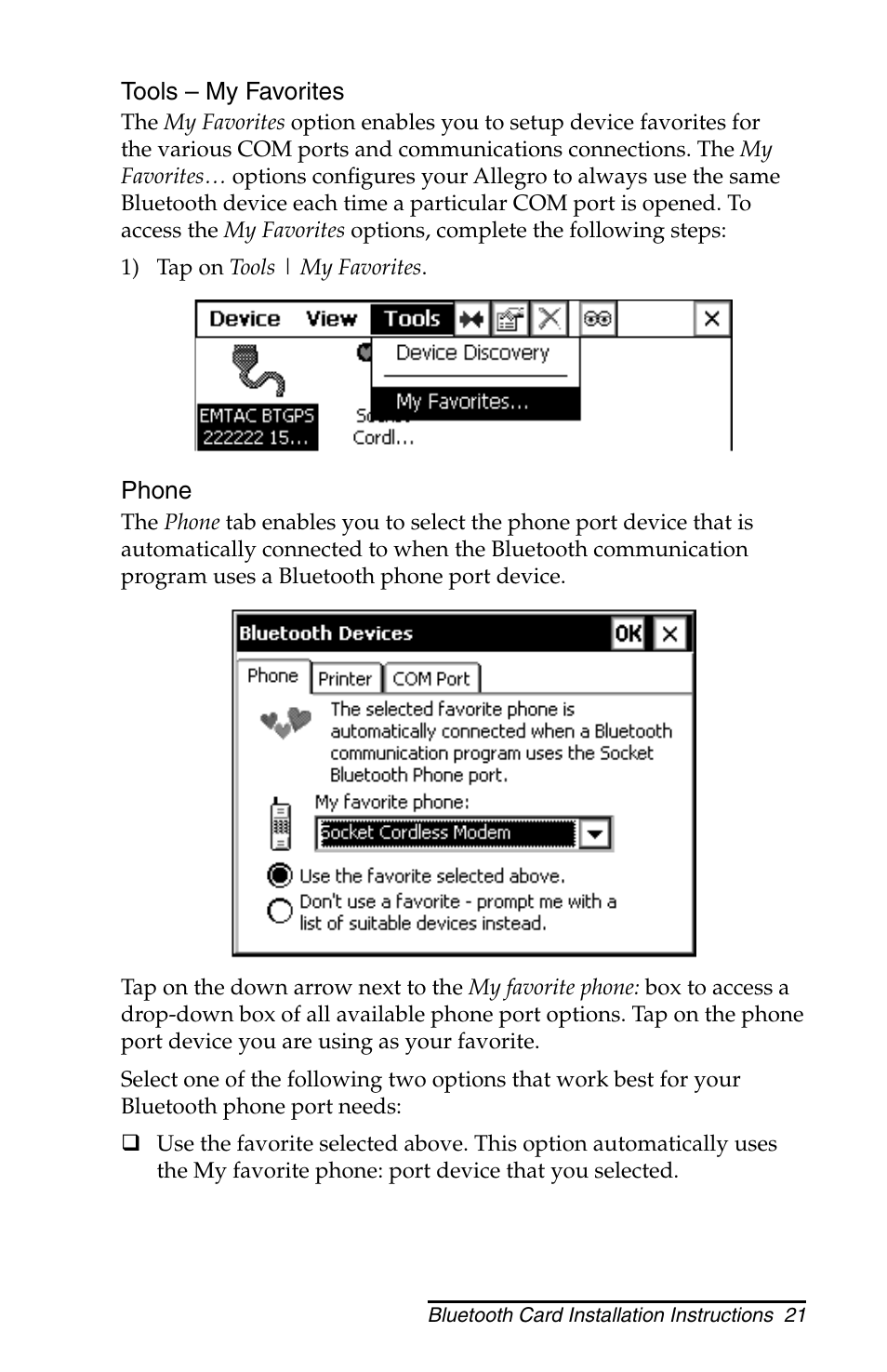 Juniper Systems Allegro CX and CE Bluetooth CF Card User Manual | Page 21 / 32