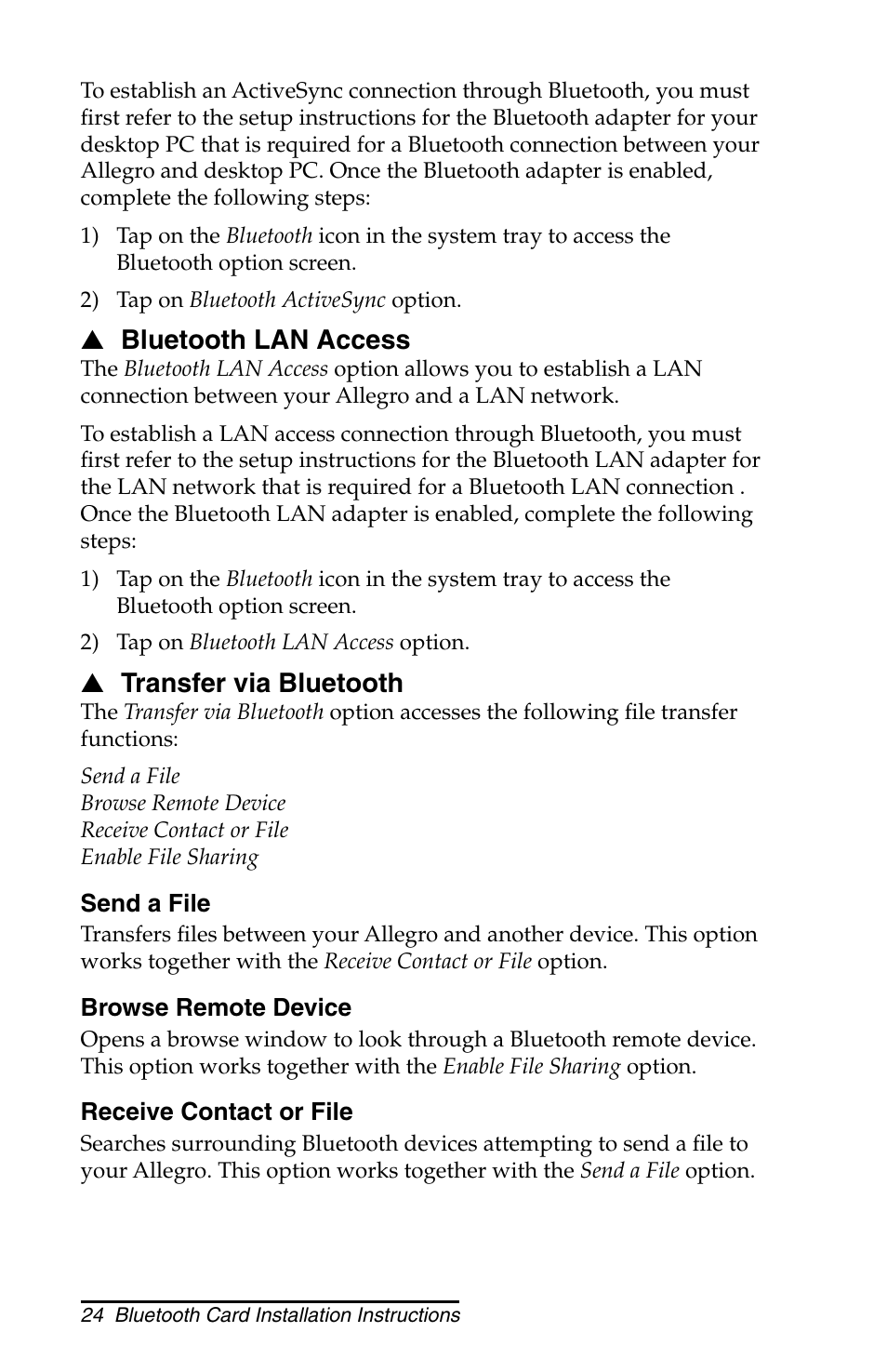 Juniper Systems Allegro CX and CE Bluetooth CF Card User Manual | Page 24 / 32