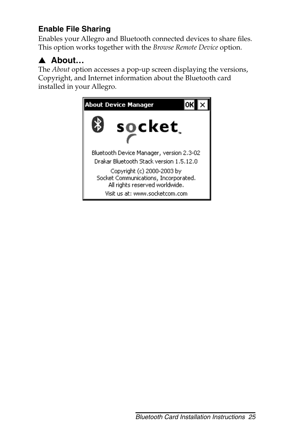 Juniper Systems Allegro CX and CE Bluetooth CF Card User Manual | Page 25 / 32