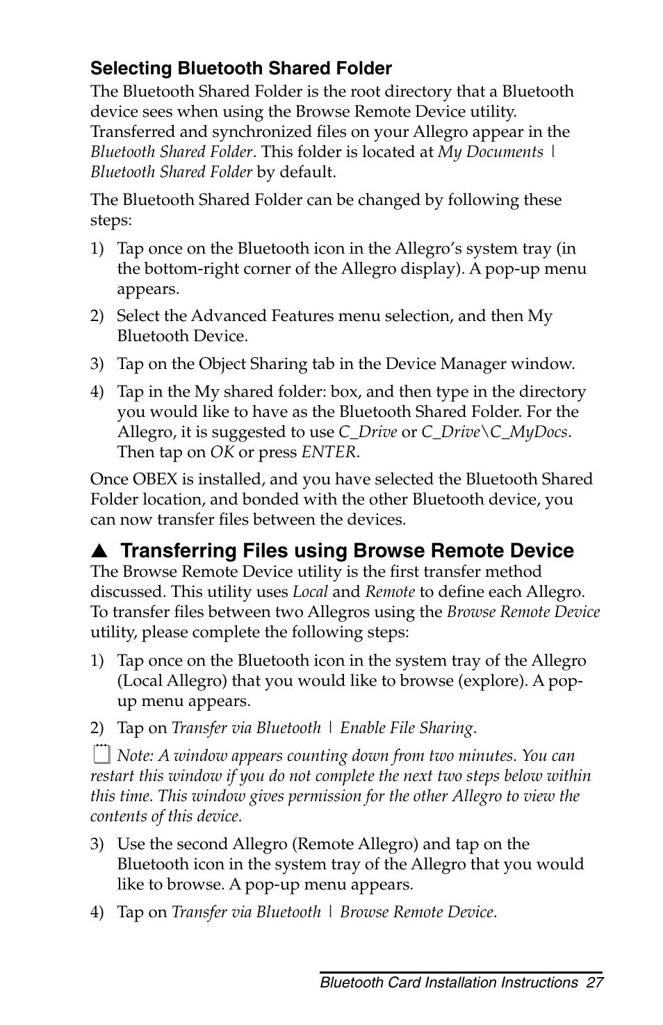 Juniper Systems Allegro CX and CE Bluetooth CF Card User Manual | Page 27 / 32