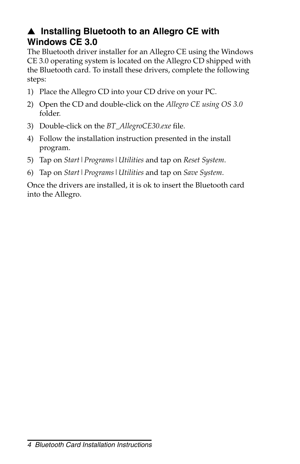 Juniper Systems Allegro CX and CE Bluetooth CF Card User Manual | Page 4 / 32