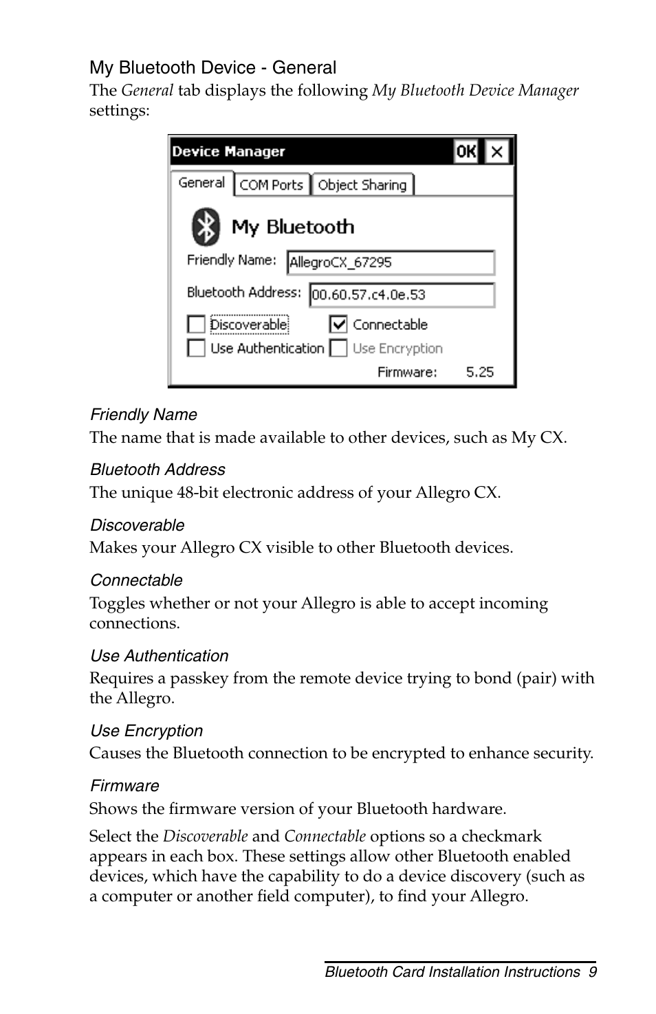 Juniper Systems Allegro CX and CE Bluetooth CF Card User Manual | Page 9 / 32