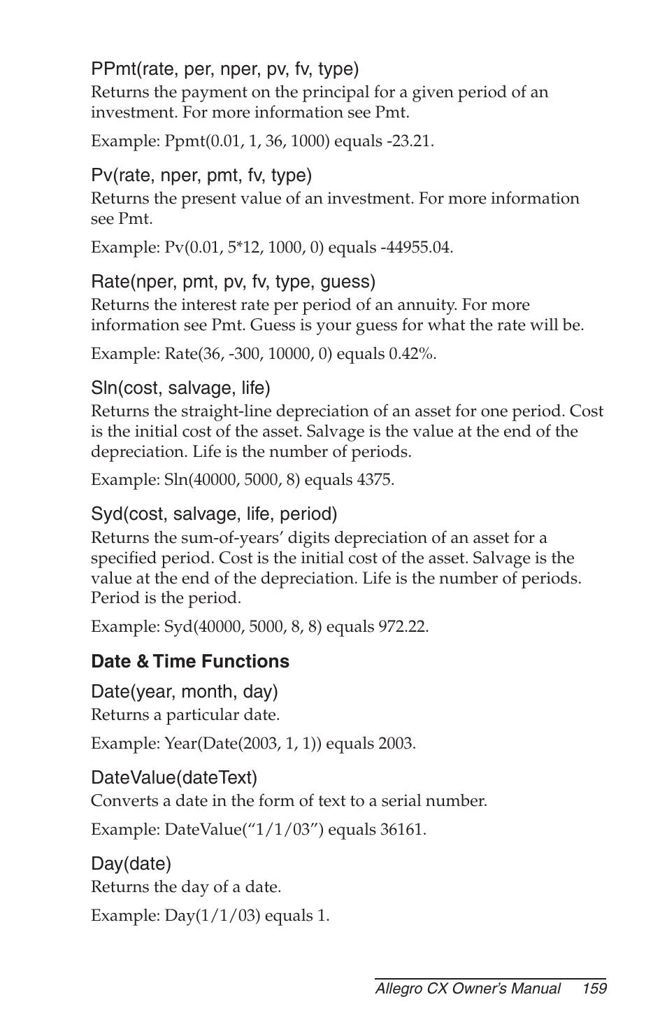 Date & time functions | Juniper Systems Allegro CX Manual User Manual | Page 159 / 304