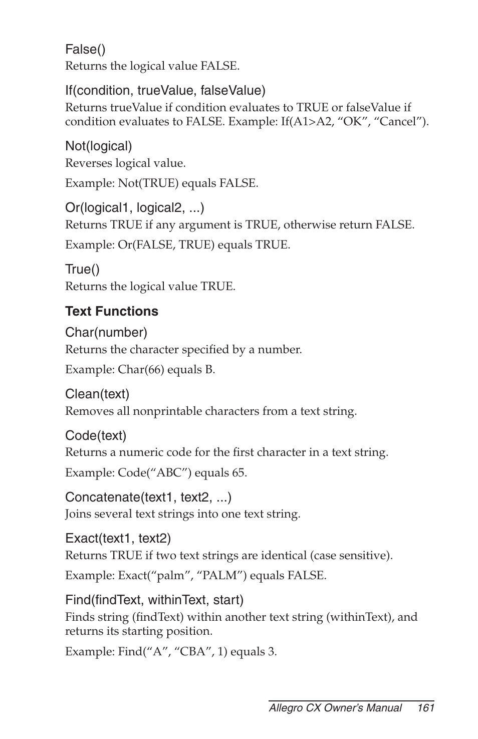 Text functions | Juniper Systems Allegro CX Manual User Manual | Page 161 / 304