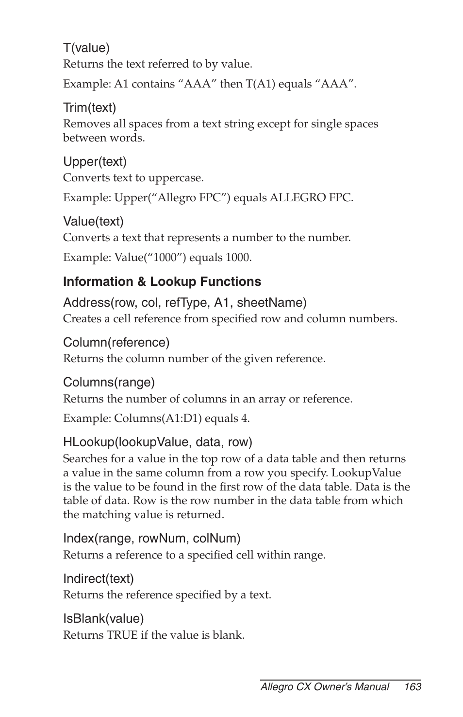 Information & lookup functions | Juniper Systems Allegro CX Manual User Manual | Page 163 / 304