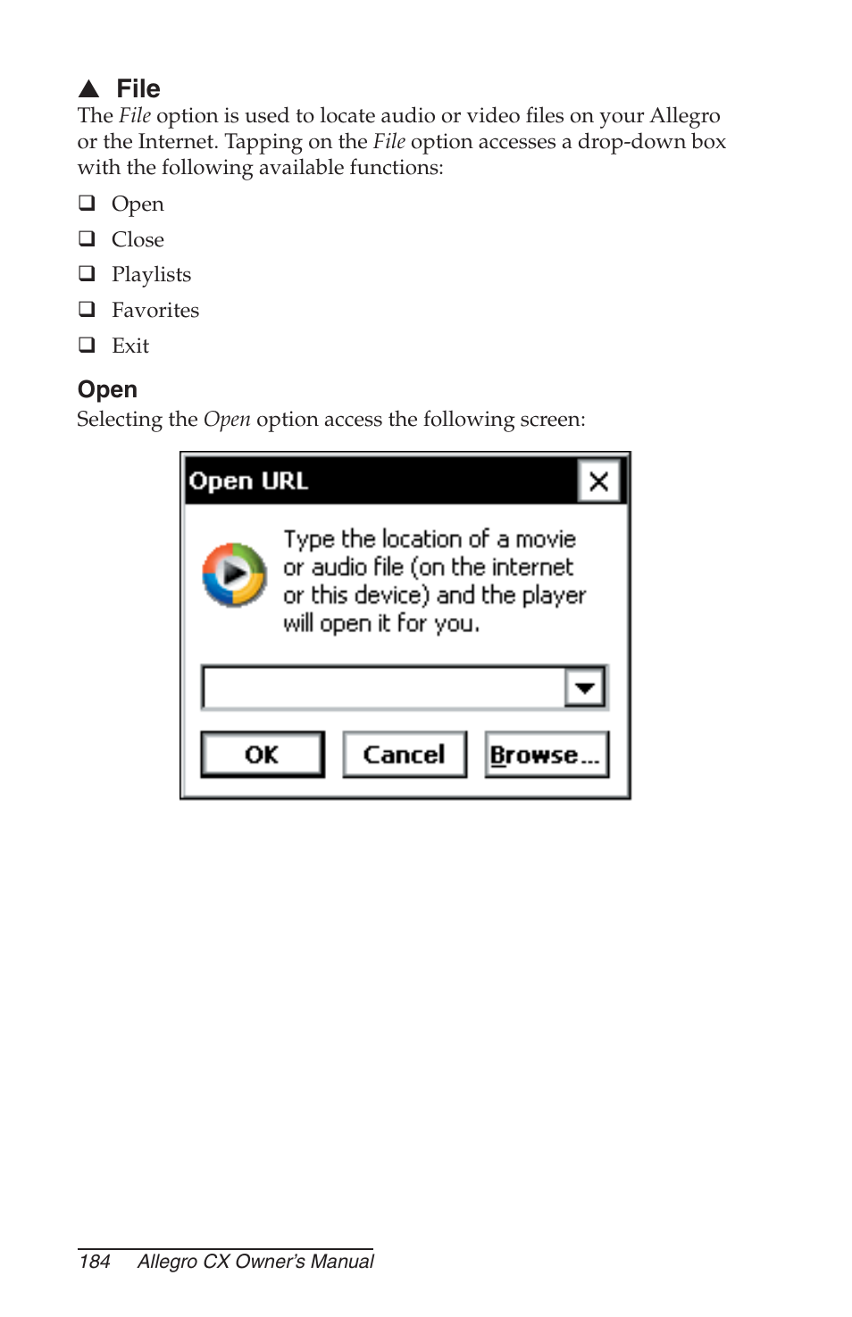 File, Open | Juniper Systems Allegro CX Manual User Manual | Page 184 / 304