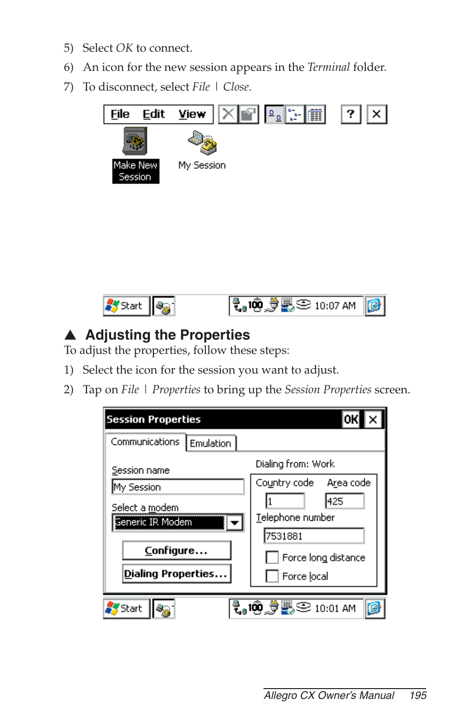 Adjusting the properties | Juniper Systems Allegro CX Manual User Manual | Page 195 / 304