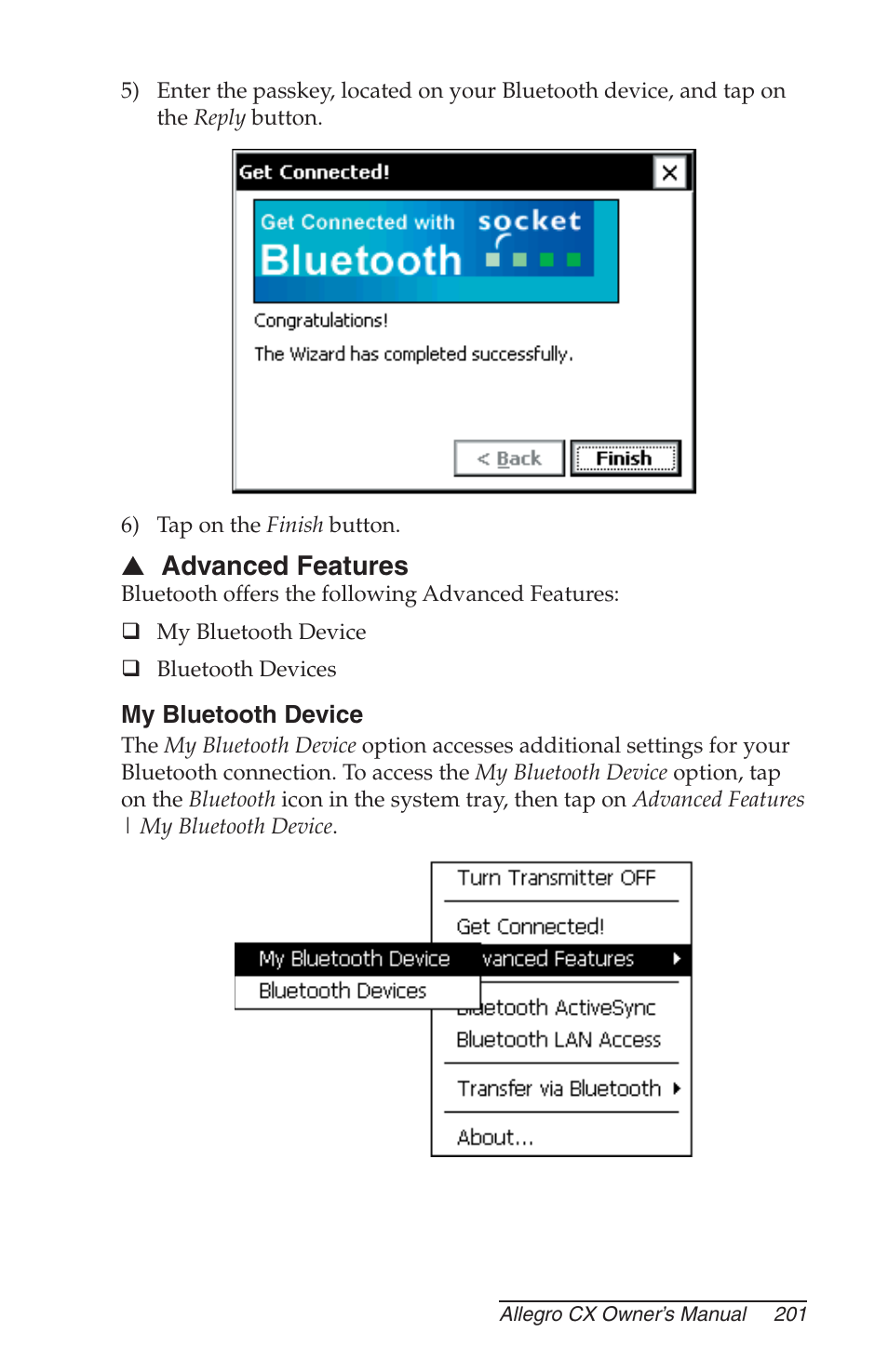 Advanced features, My bluetooth device | Juniper Systems Allegro CX Manual User Manual | Page 201 / 304