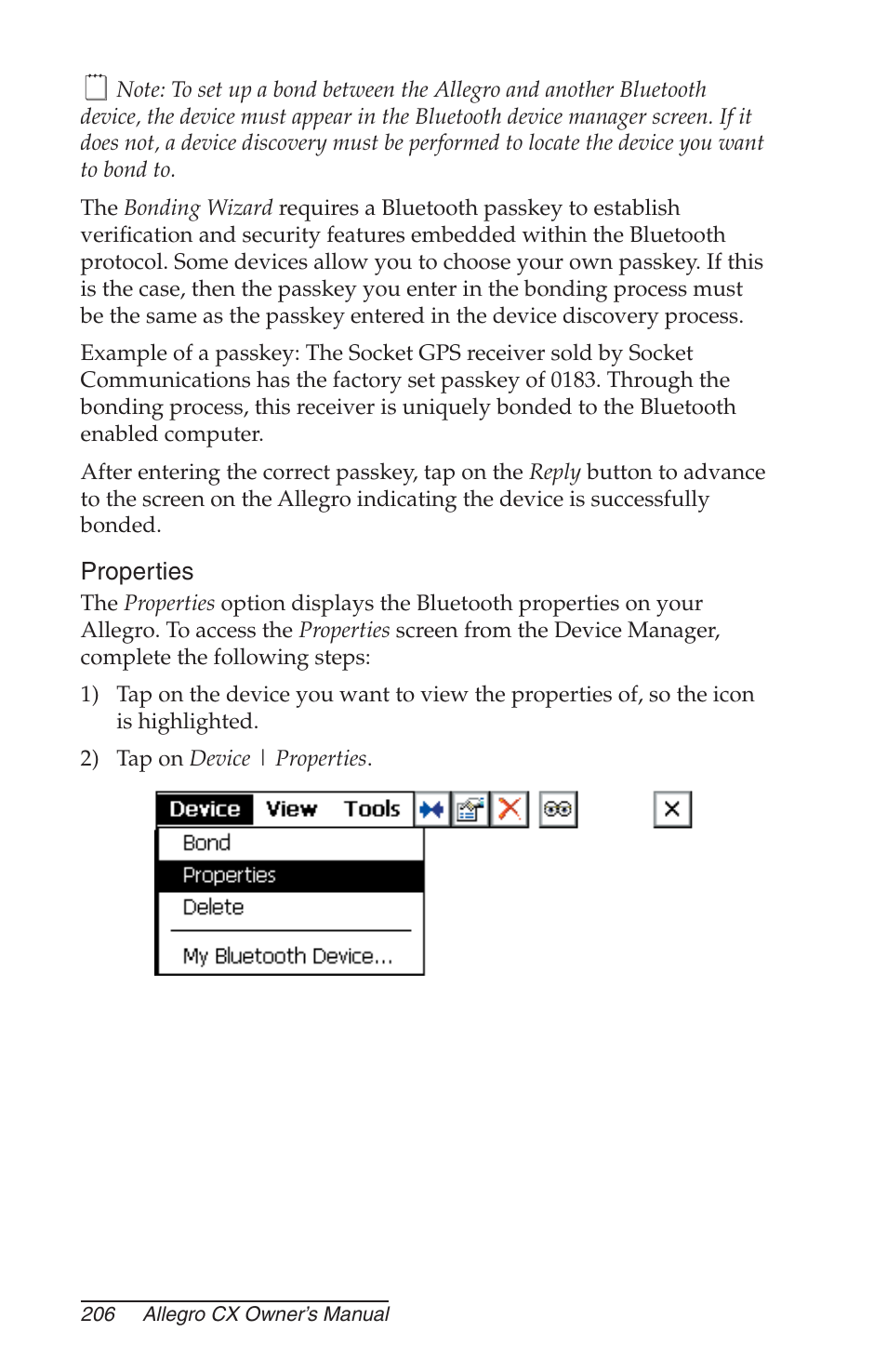 Properties | Juniper Systems Allegro CX Manual User Manual | Page 206 / 304