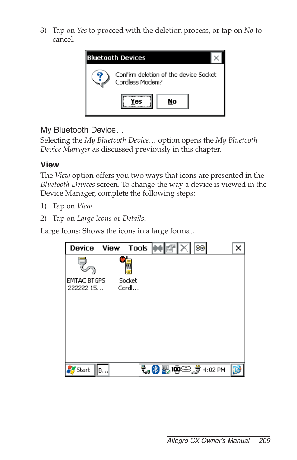 My bluetooth device, View | Juniper Systems Allegro CX Manual User Manual | Page 209 / 304