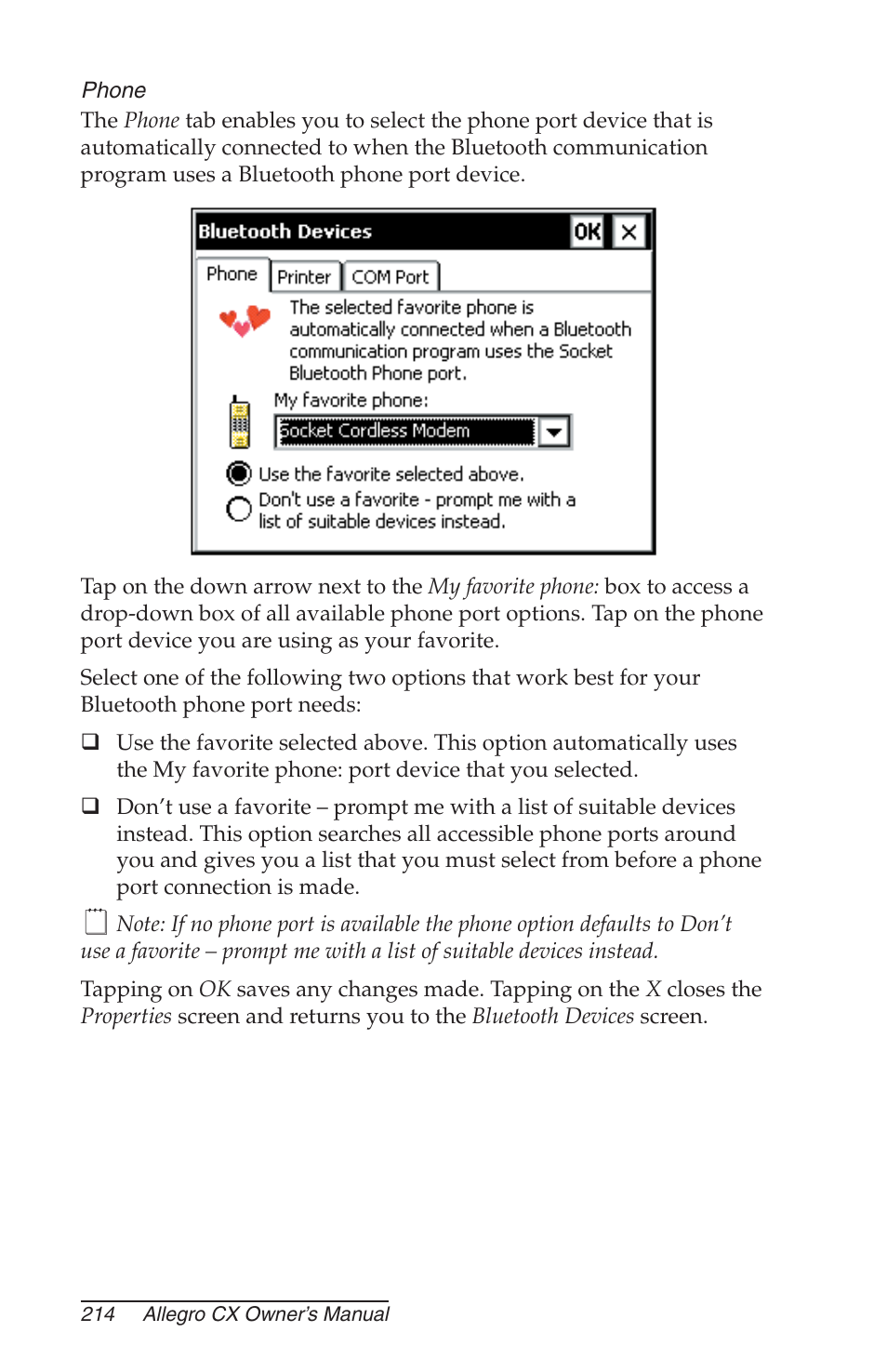 Phone | Juniper Systems Allegro CX Manual User Manual | Page 214 / 304