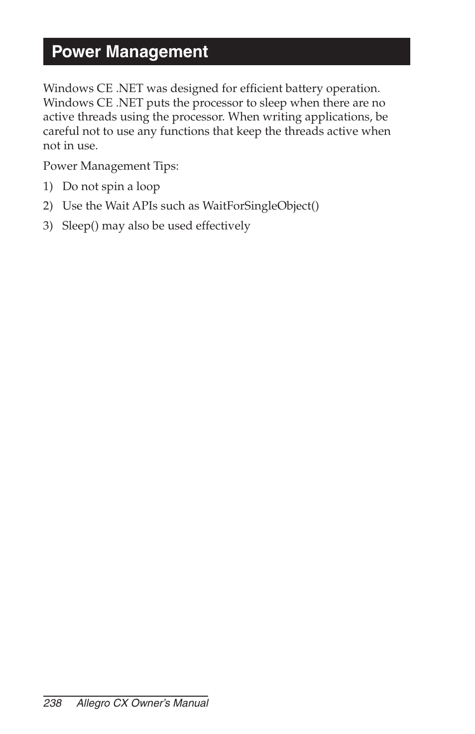 Power management | Juniper Systems Allegro CX Manual User Manual | Page 238 / 304