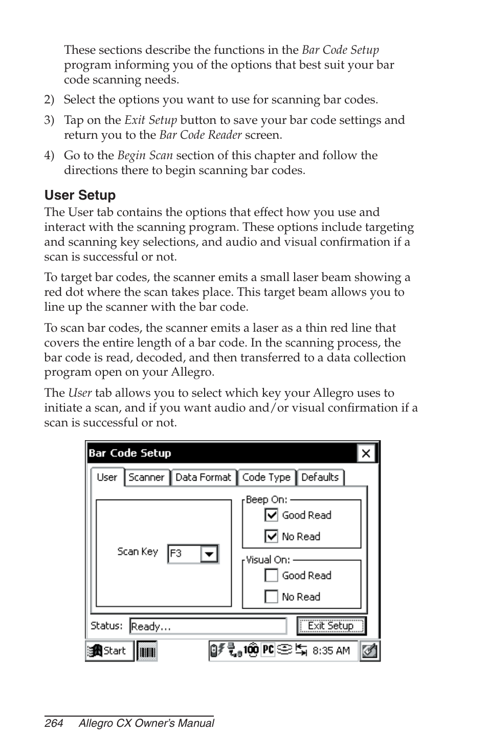 User setup | Juniper Systems Allegro CX Manual User Manual | Page 264 / 304