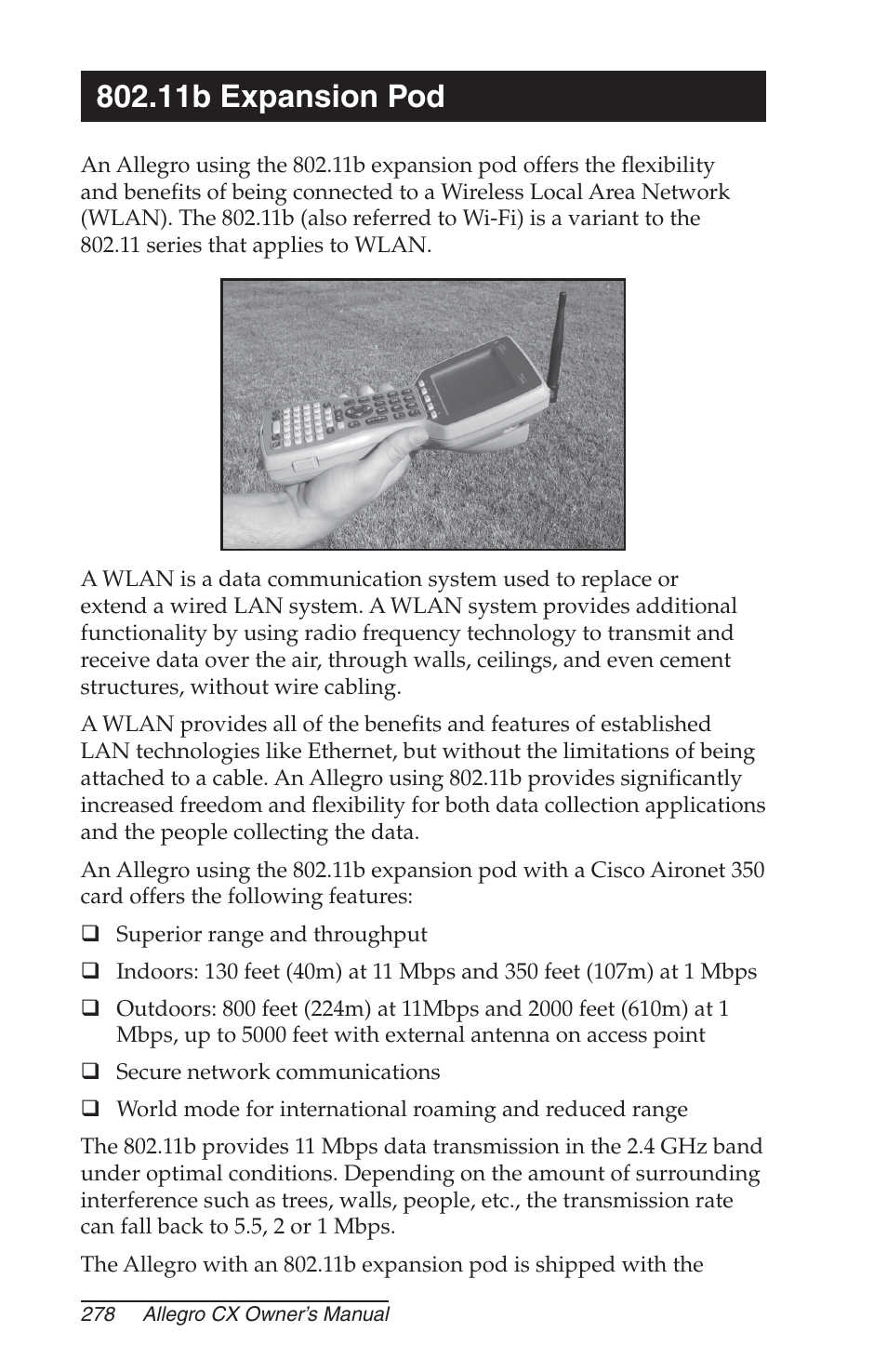 11b expansion pod | Juniper Systems Allegro CX Manual User Manual | Page 278 / 304