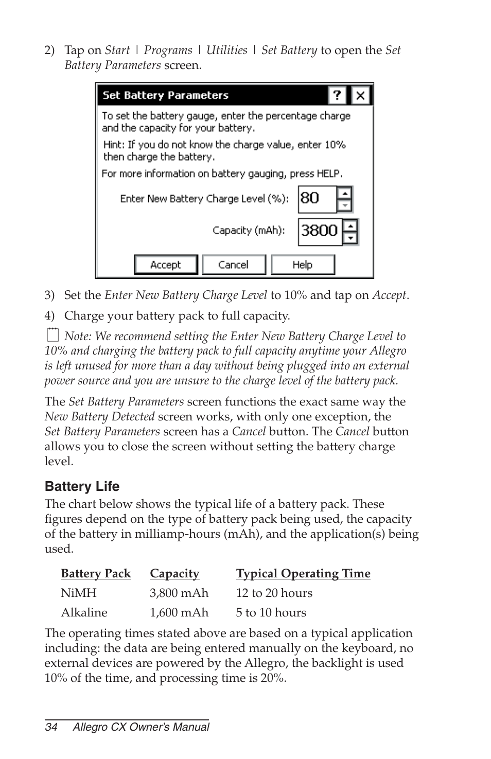 Battery life | Juniper Systems Allegro CX Manual User Manual | Page 34 / 304